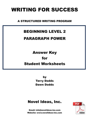 9002-3 WFSB2AK Writing for success: Beginning Level 2--Paragraph Power Answer Key (Downloadable)
