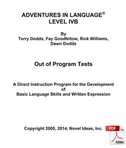 1027.2-4B OPT Adventures in Language Level IVB - Out of Program Test Blackline Masters (Downloadable Version)