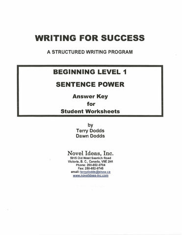 9001-3 WFSB1BLM Writing for Success: Beginning Level 1--Sentence Power Answer Key (Downloadable)